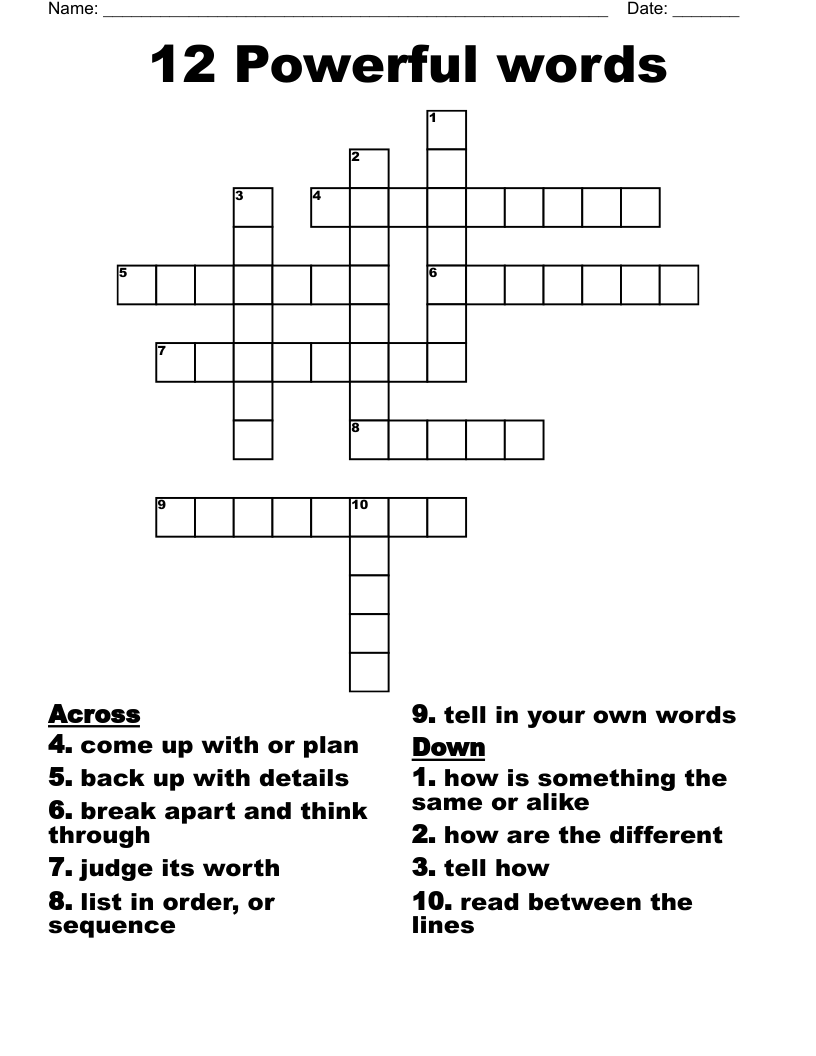12 Powerful words Crossword