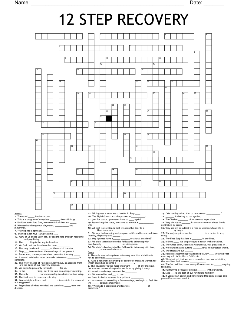 12 STEP RECOVERY Crossword