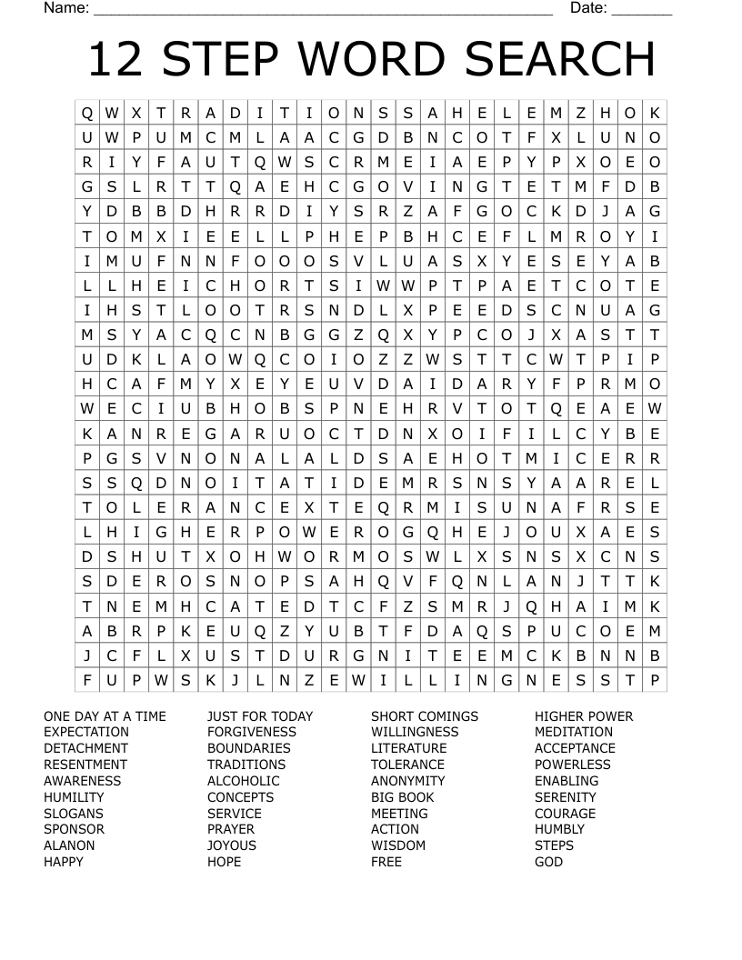 12 STEP WORD SEARCH