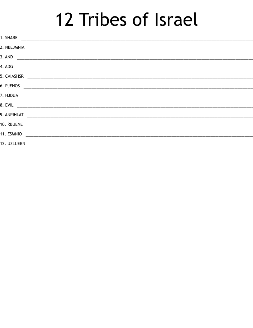 12 Tribes of Israel Word Scramble