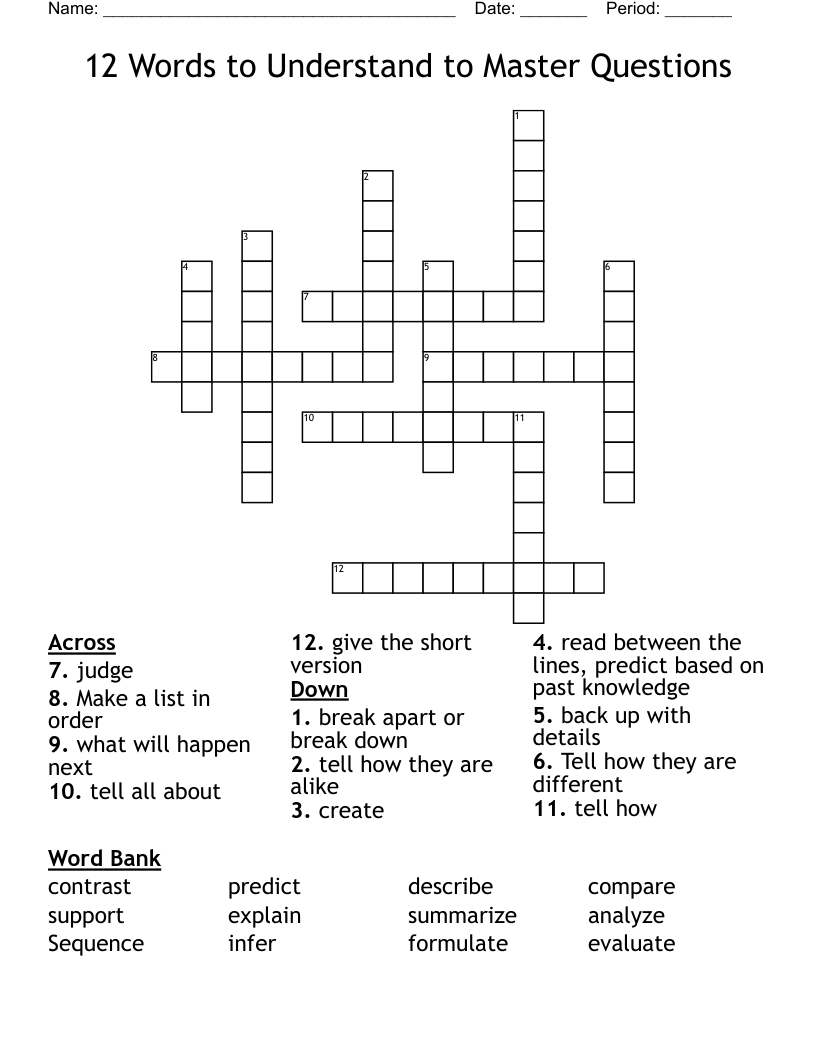 12 Words to Understand to Master Questions Crossword