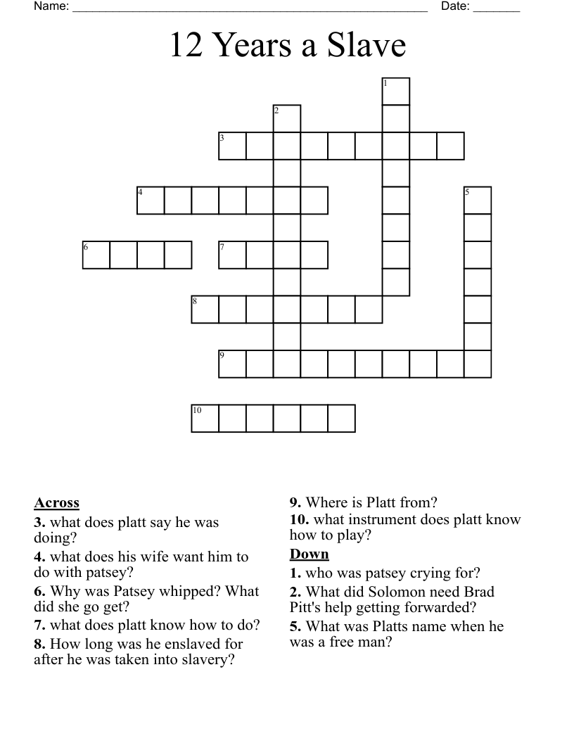12 Years a Slave Crossword