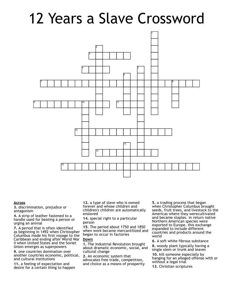 12 Years a Slave Crossword