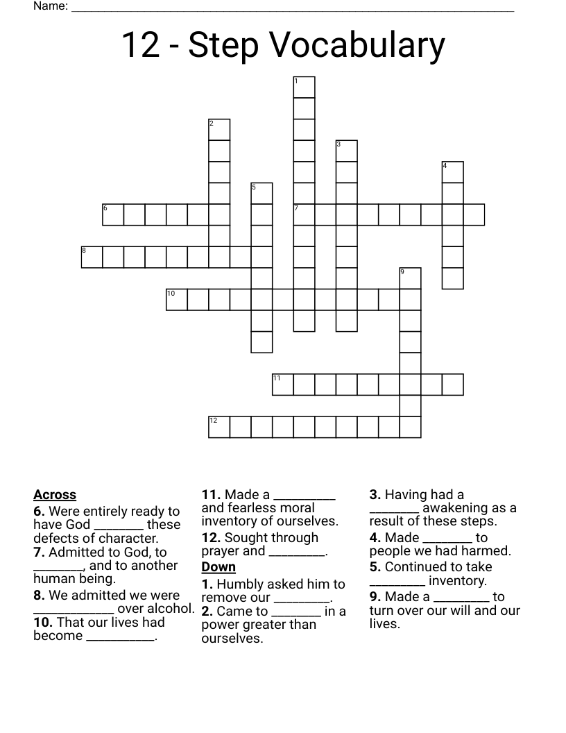 12 - Step Vocabulary Crossword