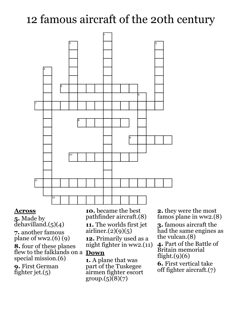 12 famous aircraft of the 20th century  Crossword
