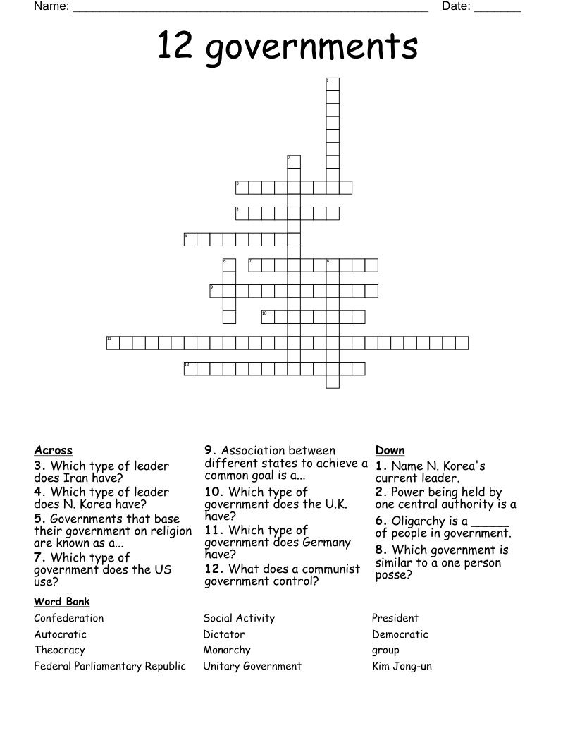 12 governments Crossword