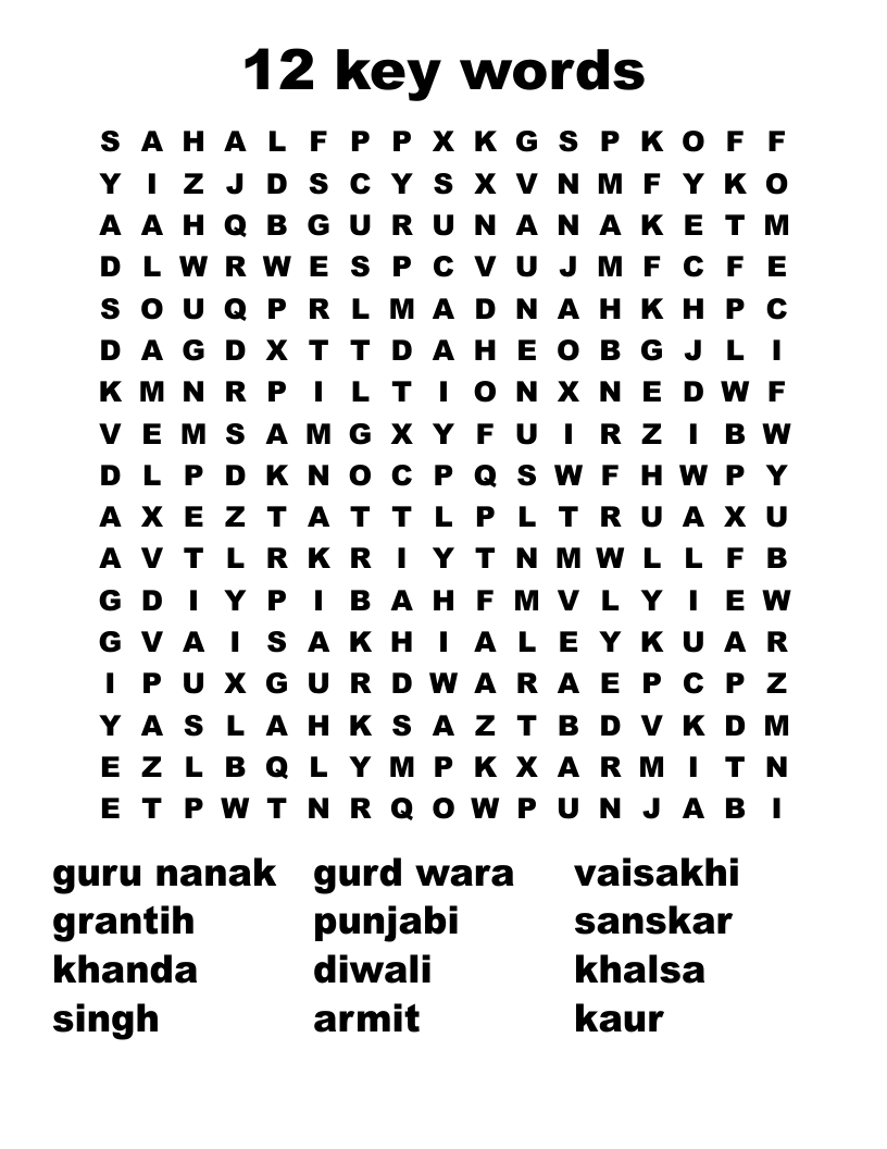 12 key words   Word Search