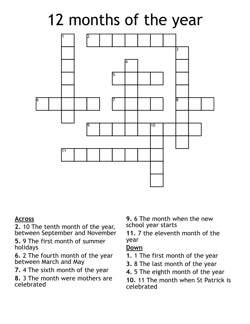 12 months of the year Crossword