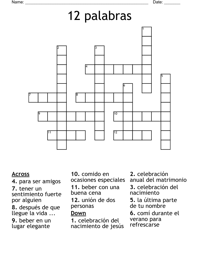 12 palabras Crossword