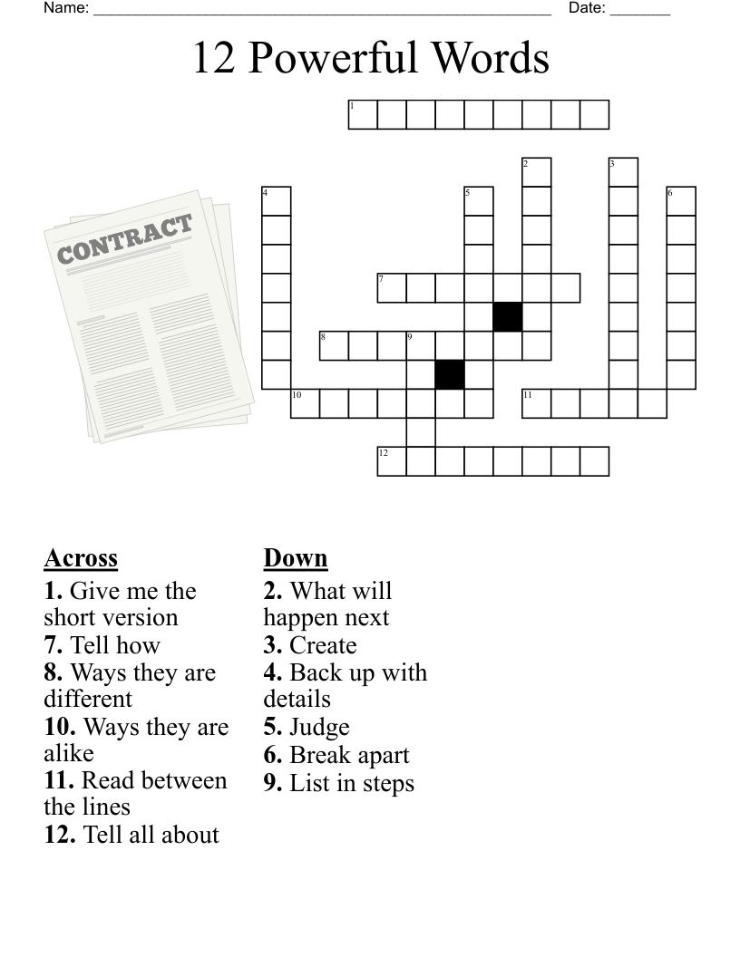 12 Powerful Words  Crossword