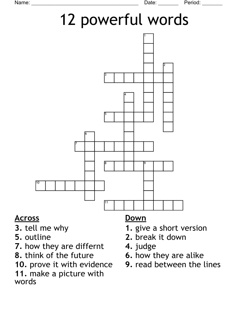 12 powerful words Crossword