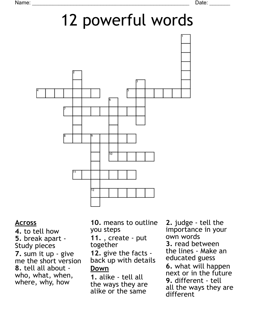 12 powerful words Crossword