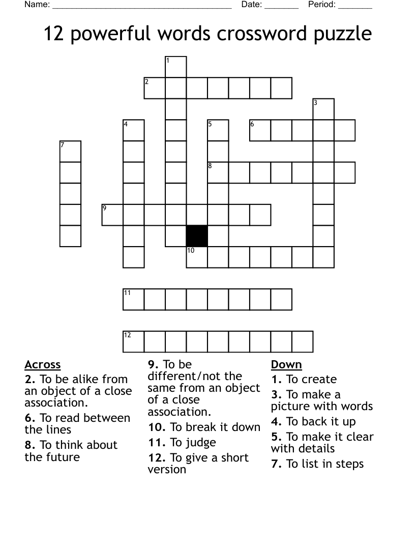 12 powerful words crossword puzzle