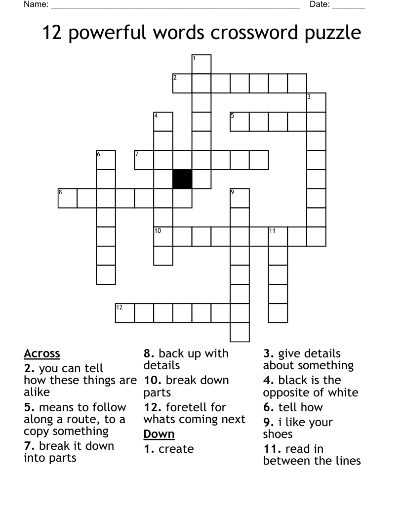 12 powerful words crossword puzzle