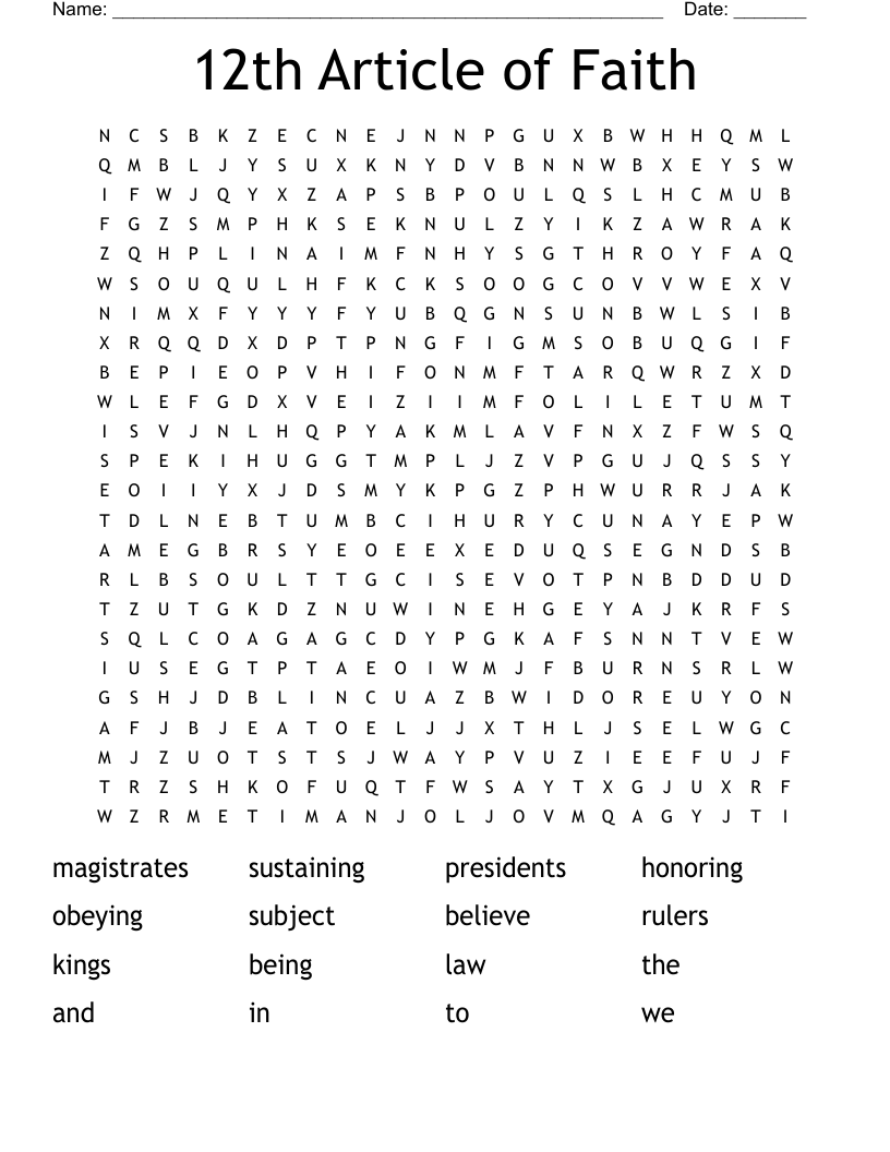 12th Article of Faith Word Search