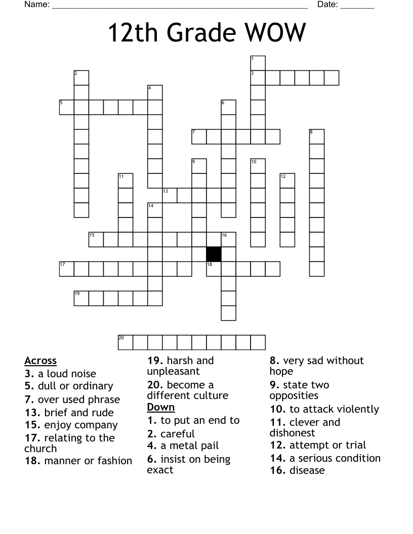 12th Grade WOW Crossword