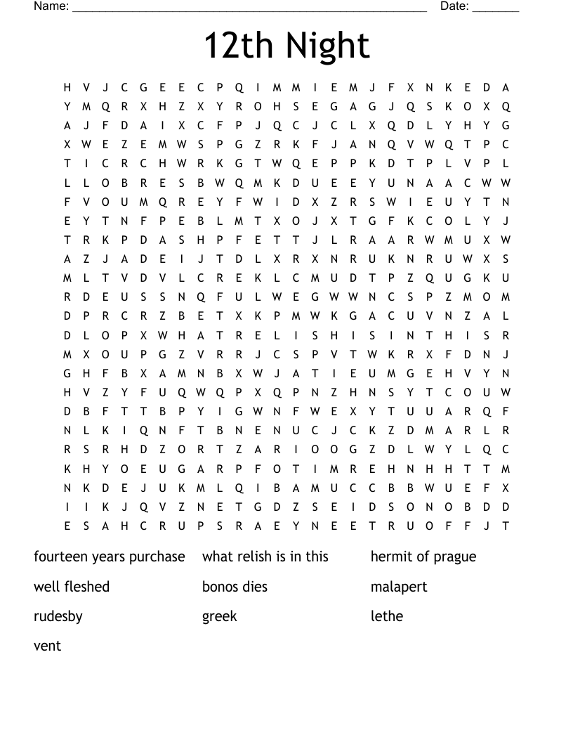 12th Night Word Search