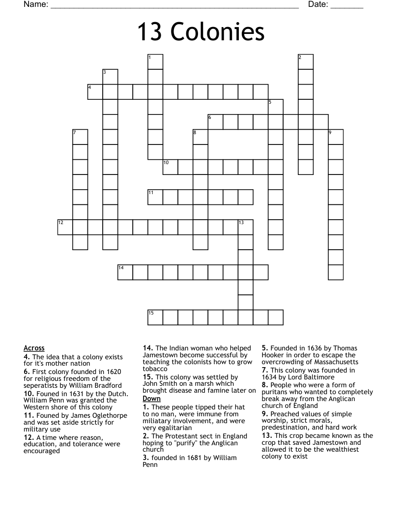 13 Colonies Crossword