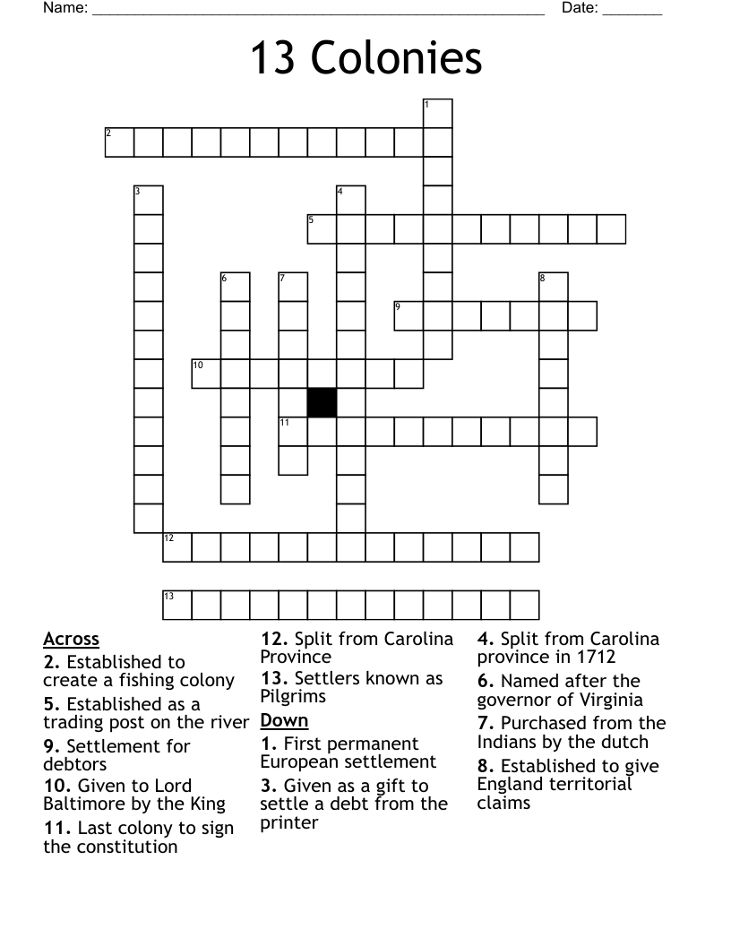 13 Colonies Crossword