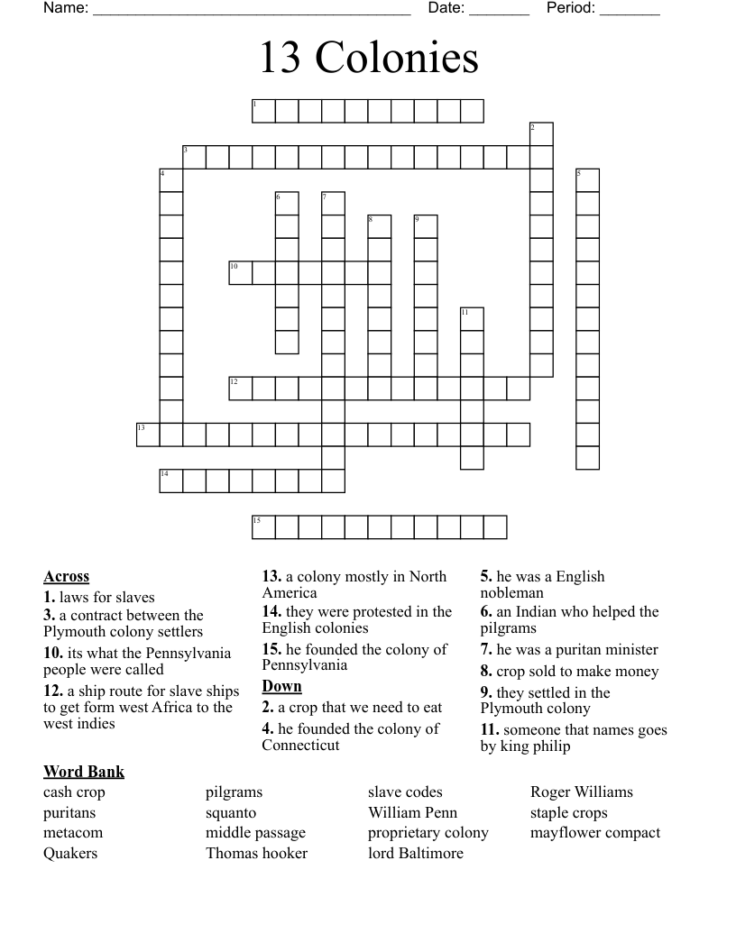 13 Colonies Crossword