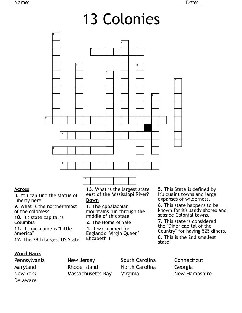 13 Colonies Crossword