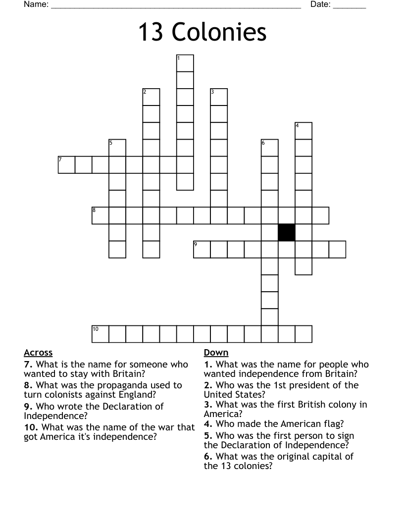 13 Colonies Crossword