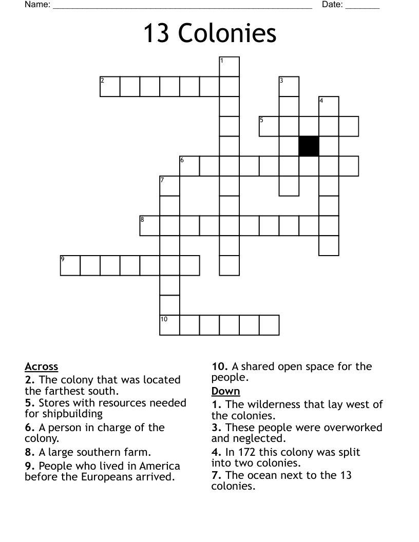 13 Colonies Crossword