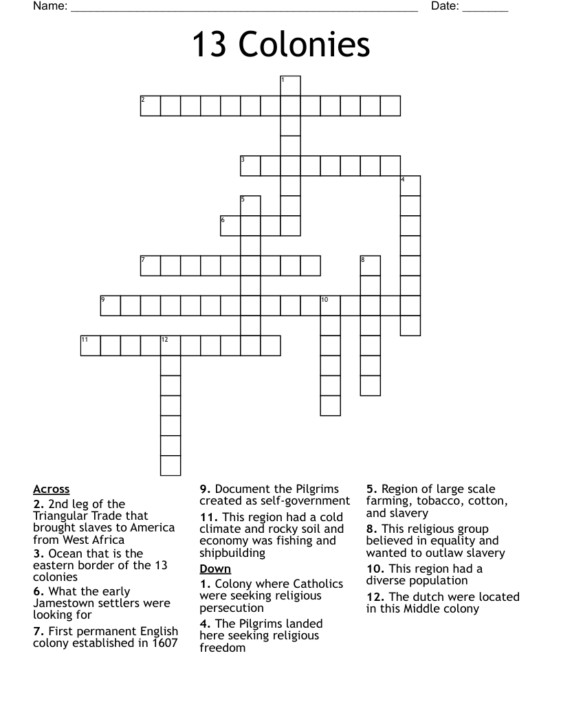 13 Colonies Crossword