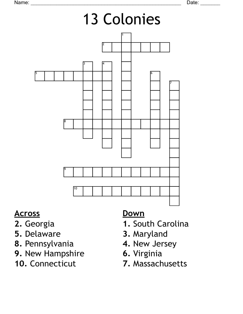 13 Colonies Crossword