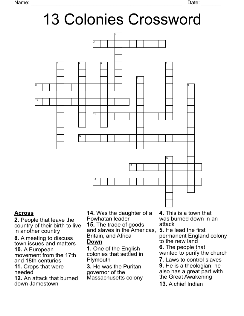 13 Colonies Crossword