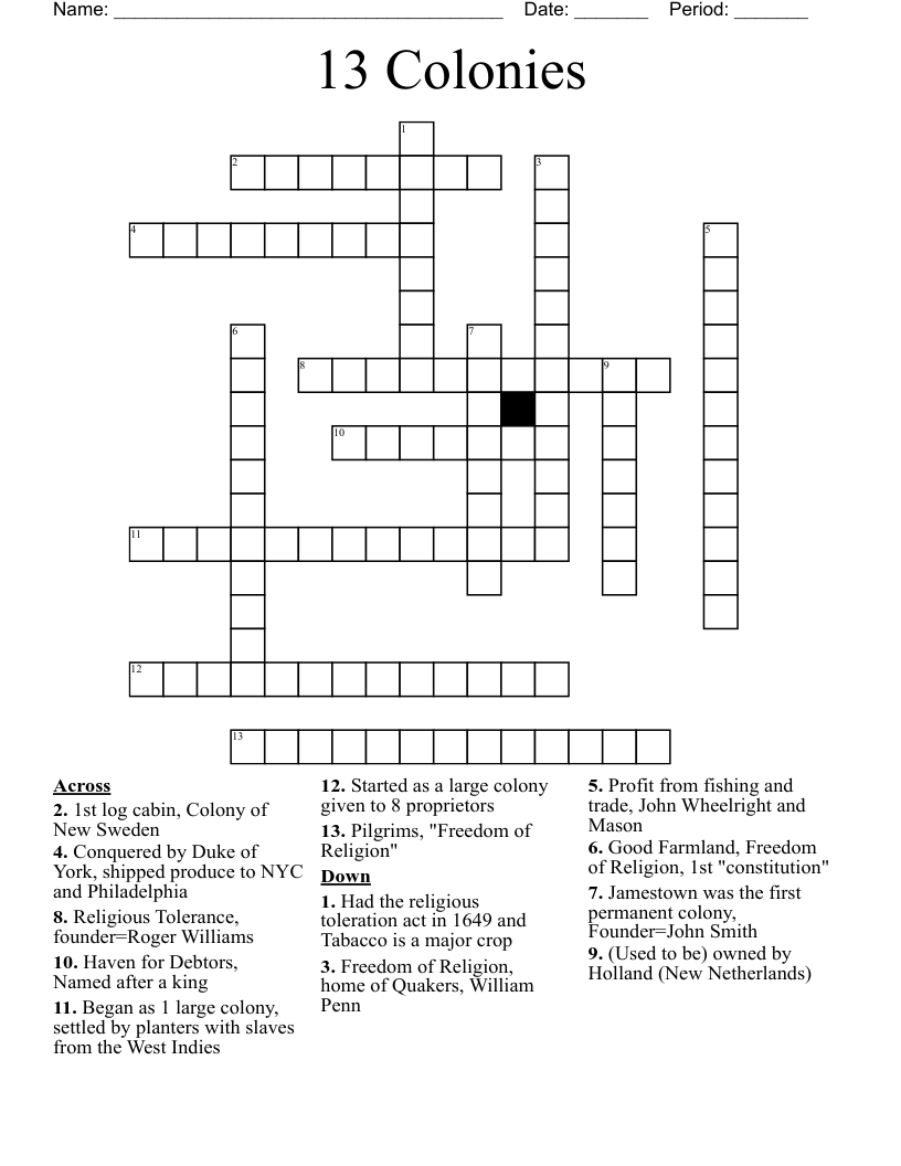 13 Colonies  Crossword