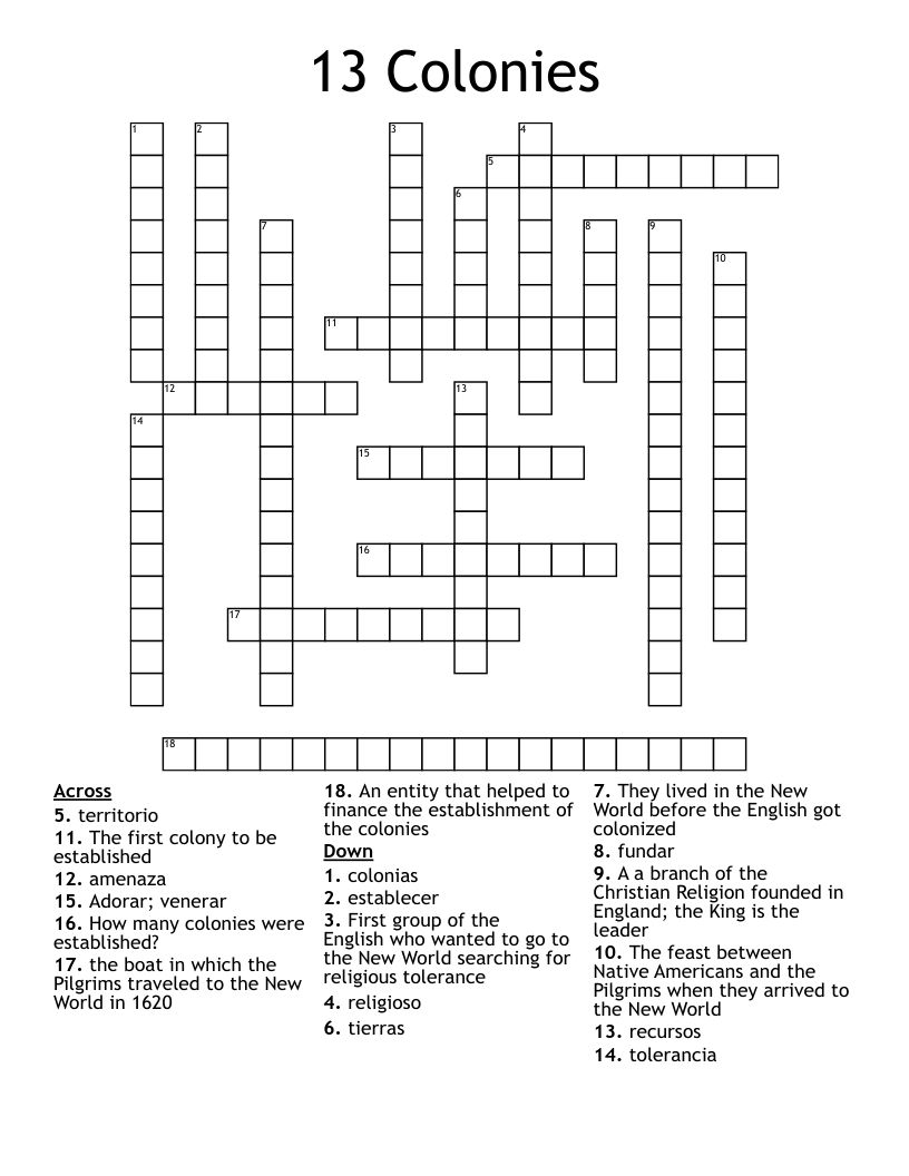 13 Colonies  Crossword