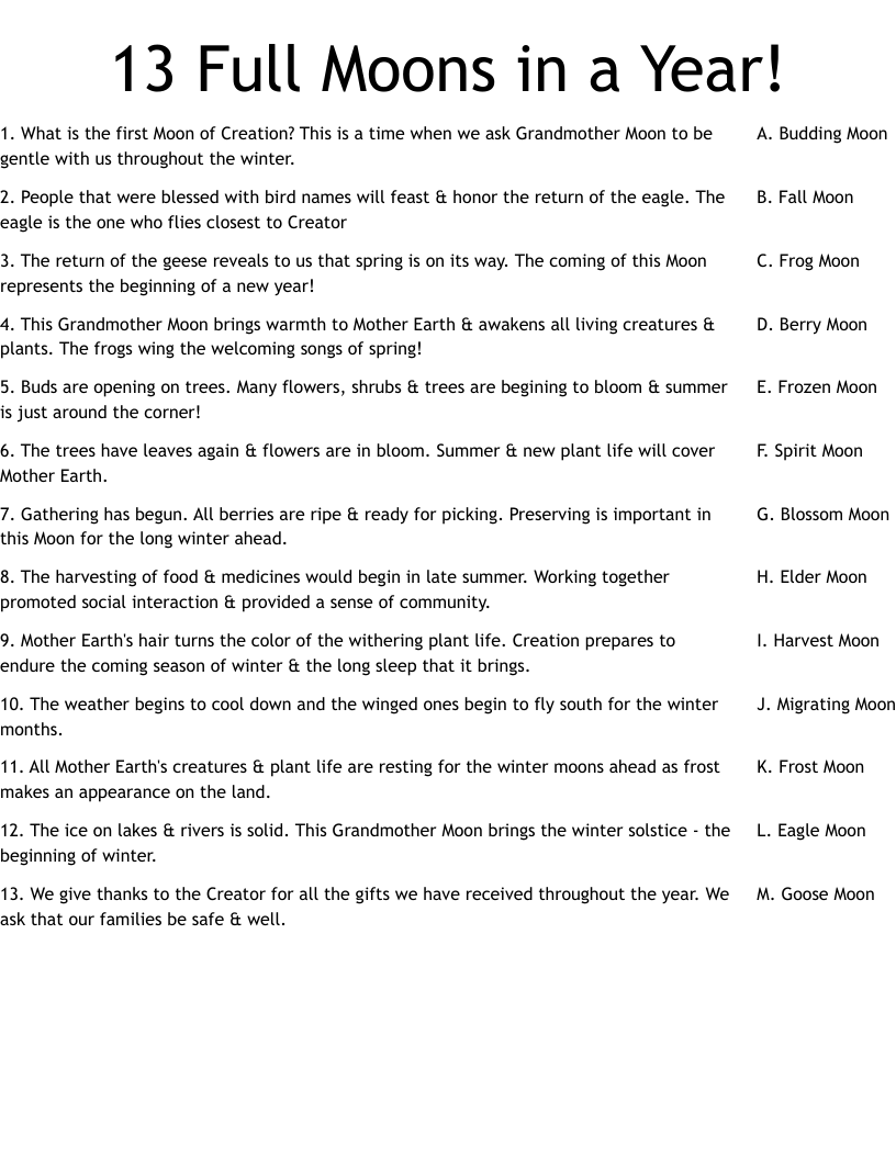 13 Full Moons in a Year! Worksheet