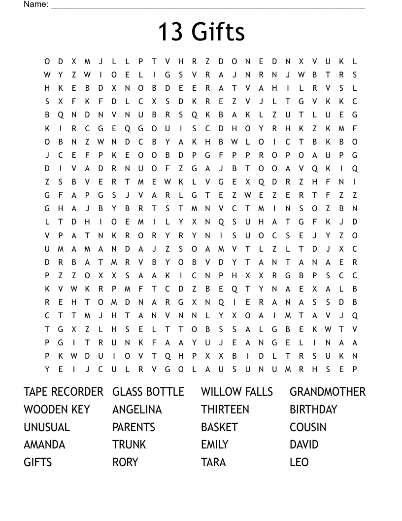 13 Gifts Word Search