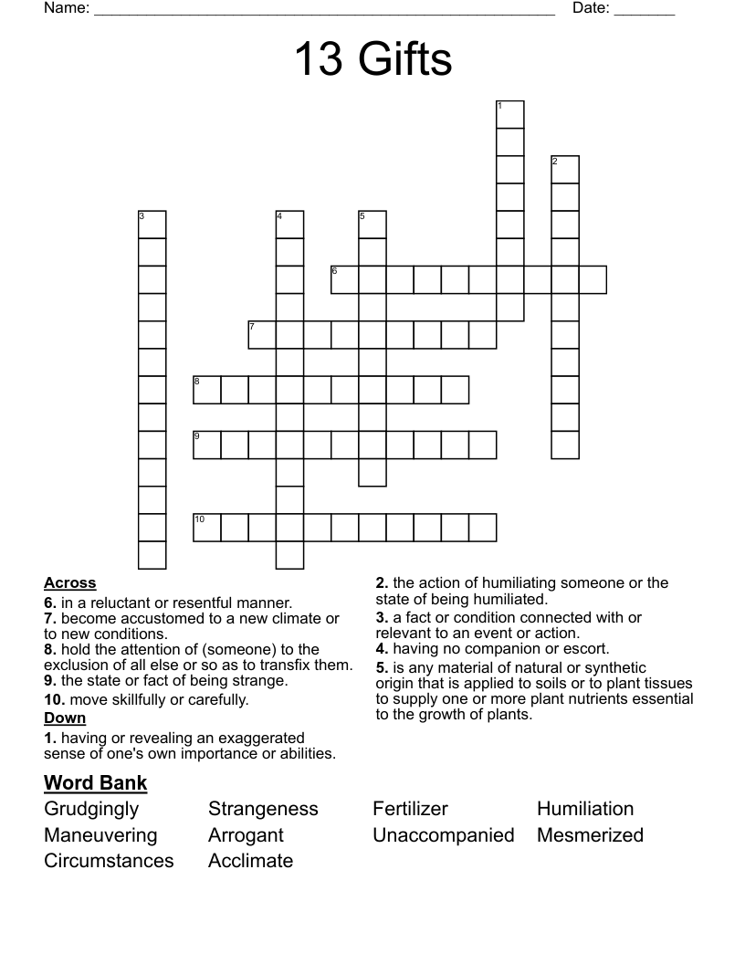 13 Gifts  Crossword