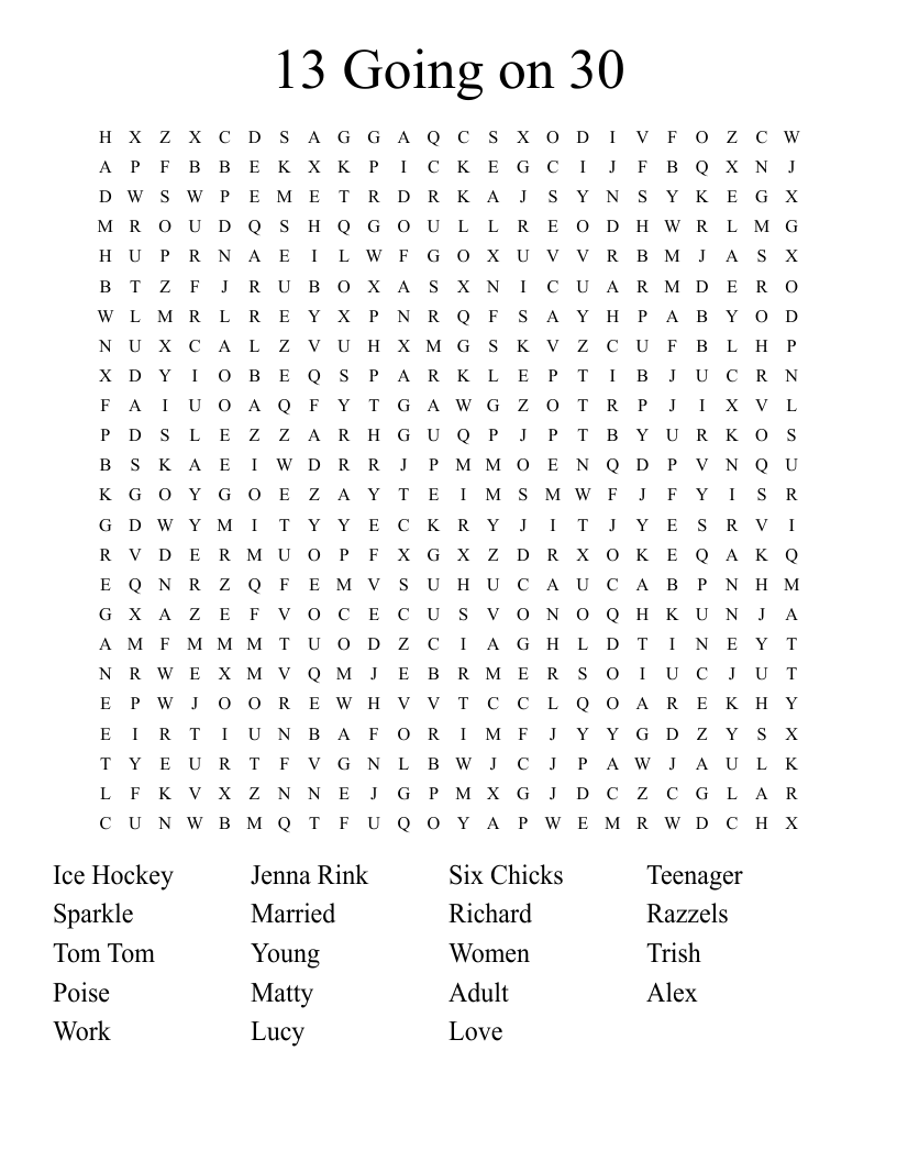13 Going on 30 Word Search