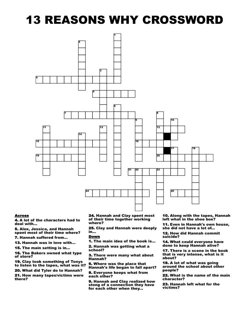 13 REASONS WHY CROSSWORD
