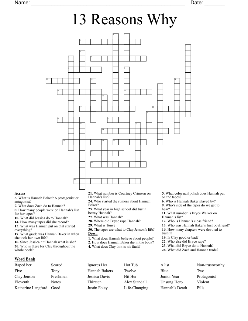 13 Reasons Why Crossword