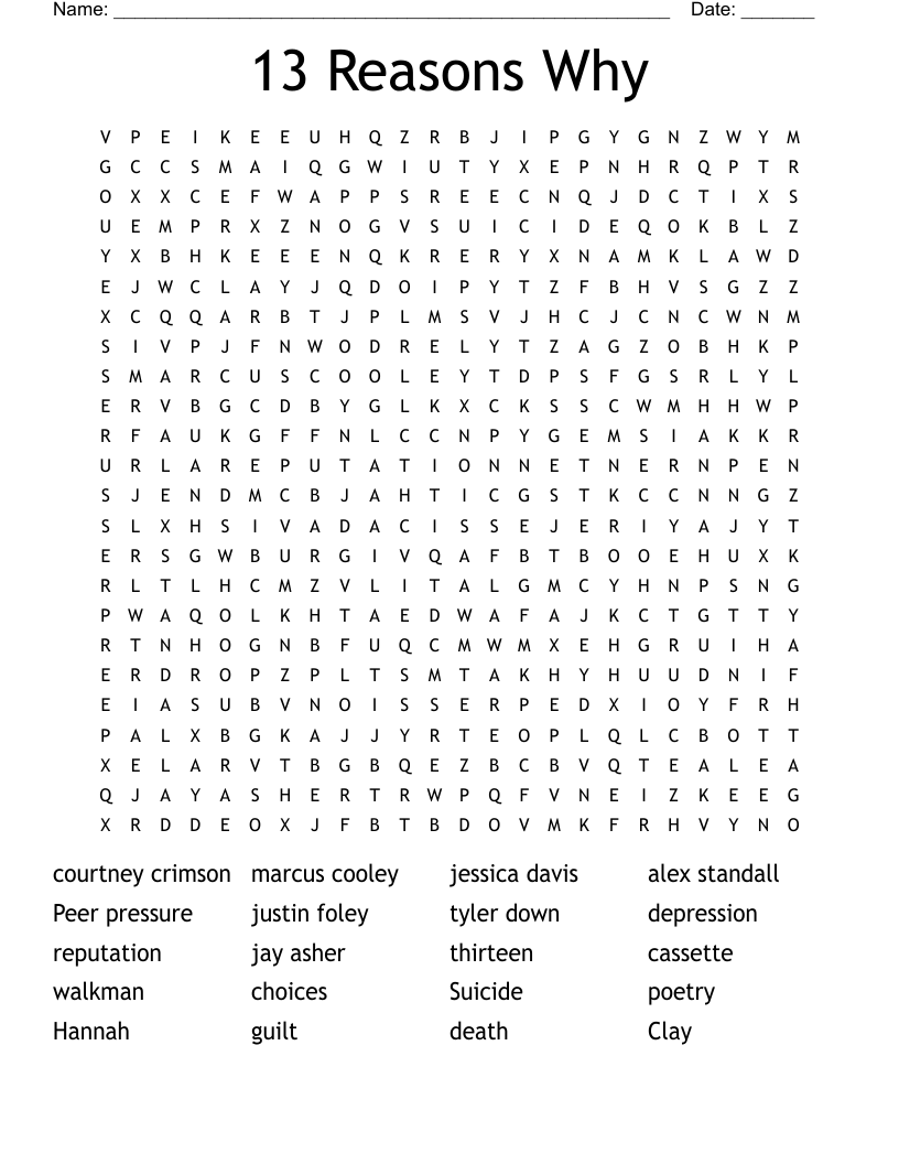 13 Reasons Why Word Search