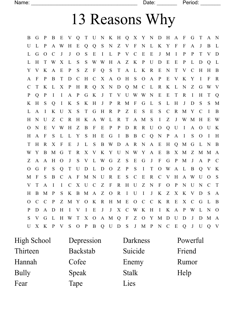 13 Reasons Why Word Search
