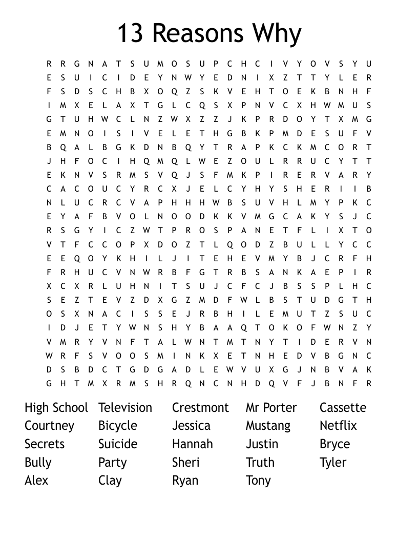 13 Reasons Why Word Search