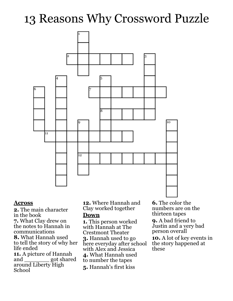 13 Reasons Why Crossword Puzzle