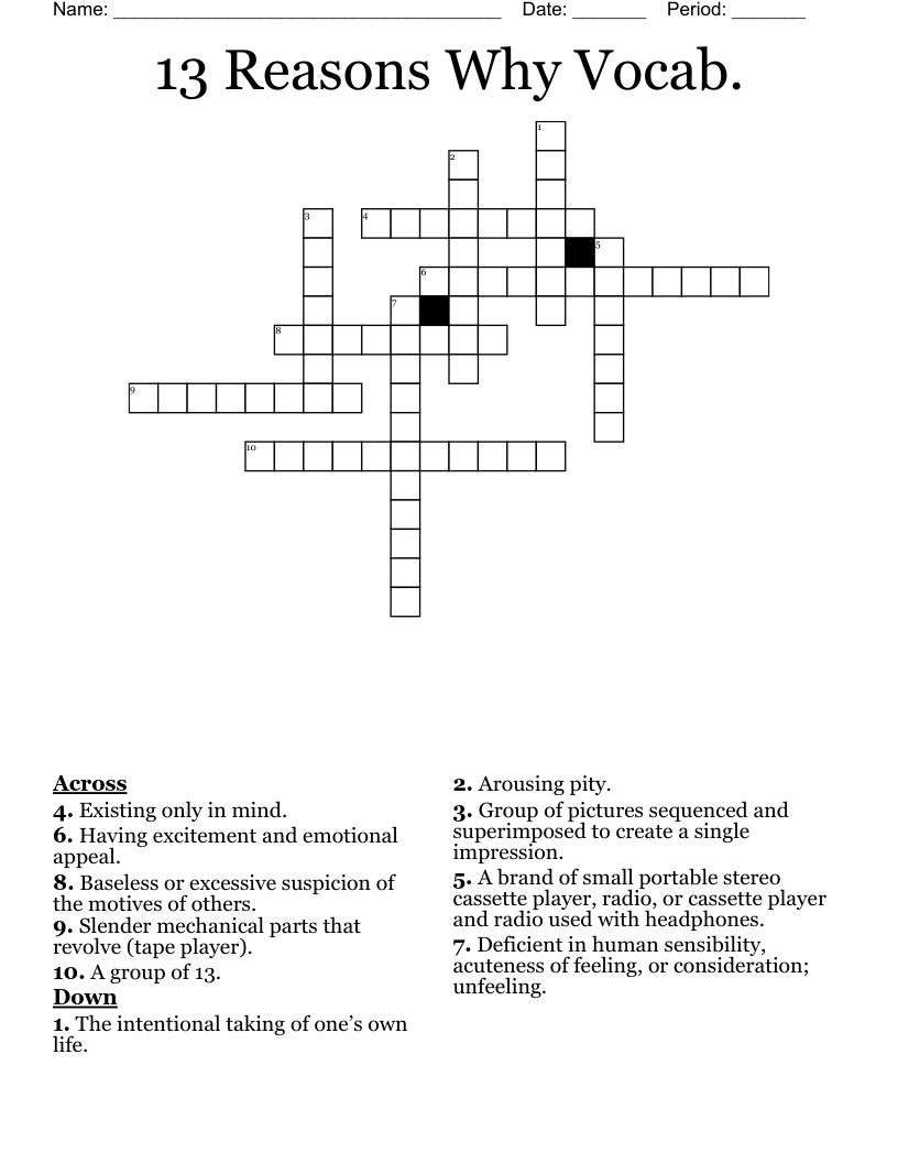 13 Reasons Why Vocab. Crossword