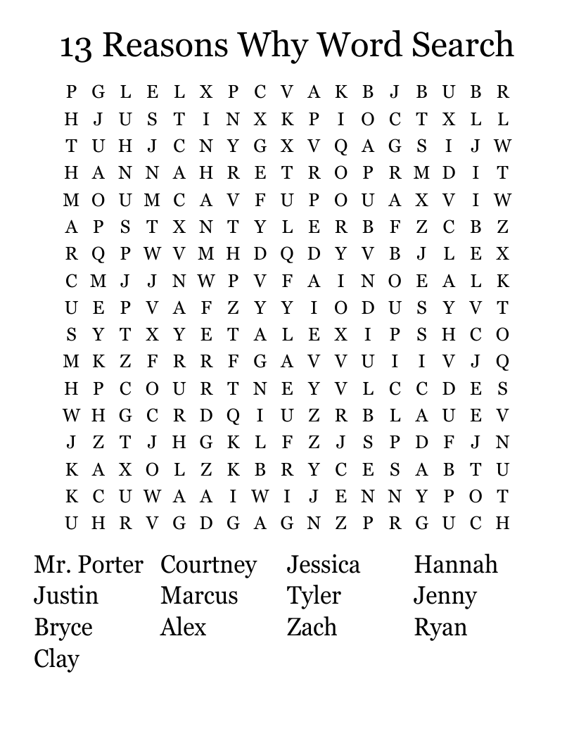 13 Reasons Why Word Search