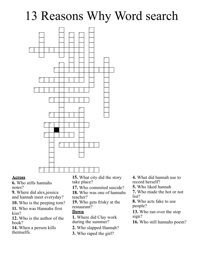 13 Reasons Why Word search Crossword