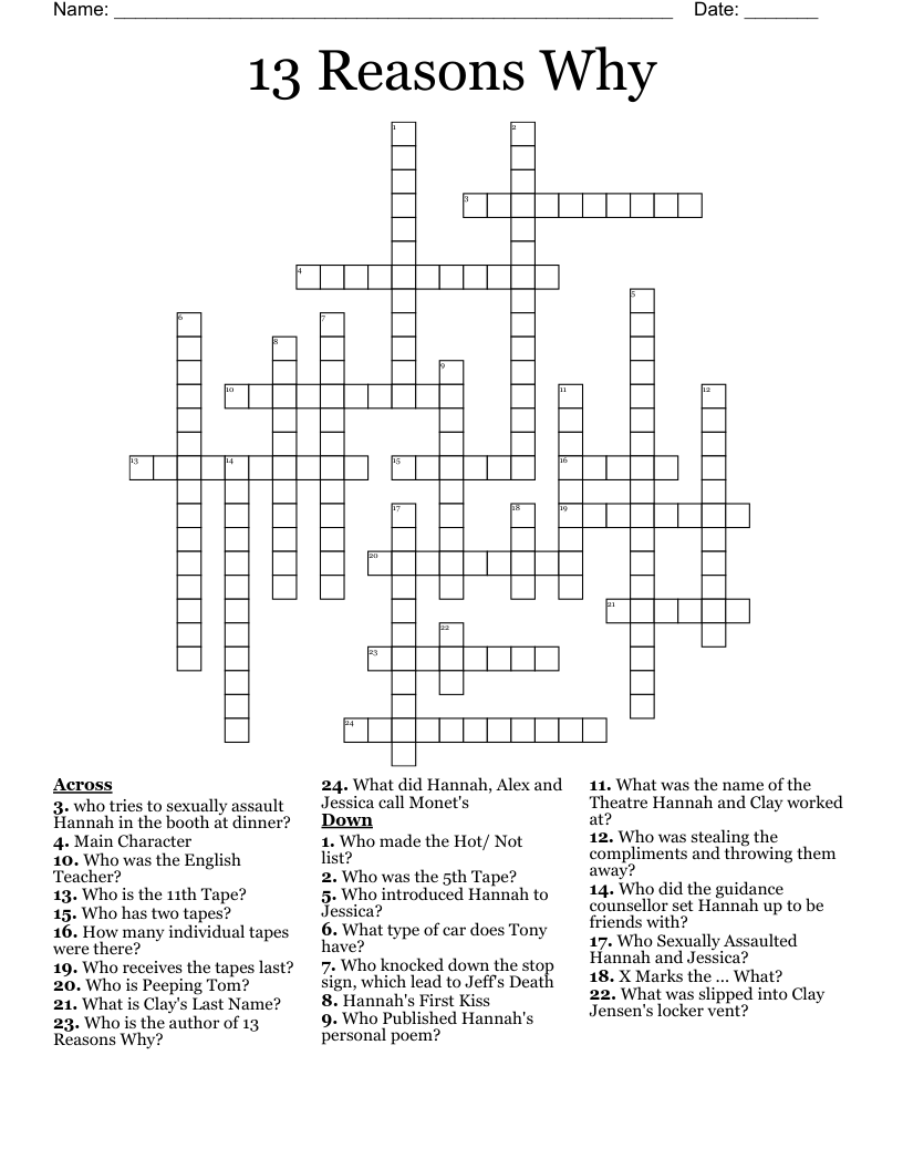 13 Reasons Why  Crossword