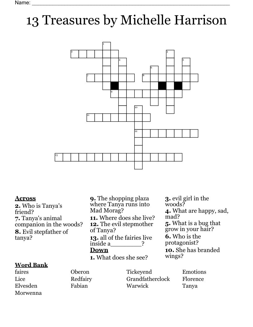 13 Treasures by Michelle Harrison Crossword