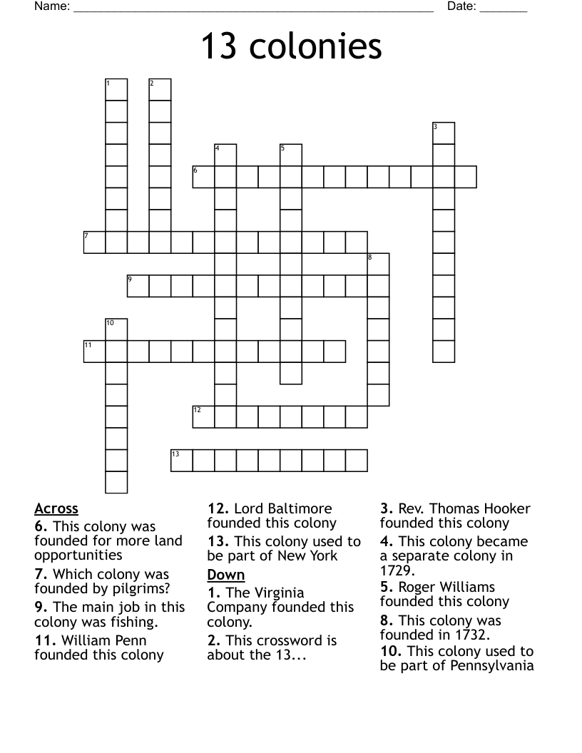 13 colonies Crossword