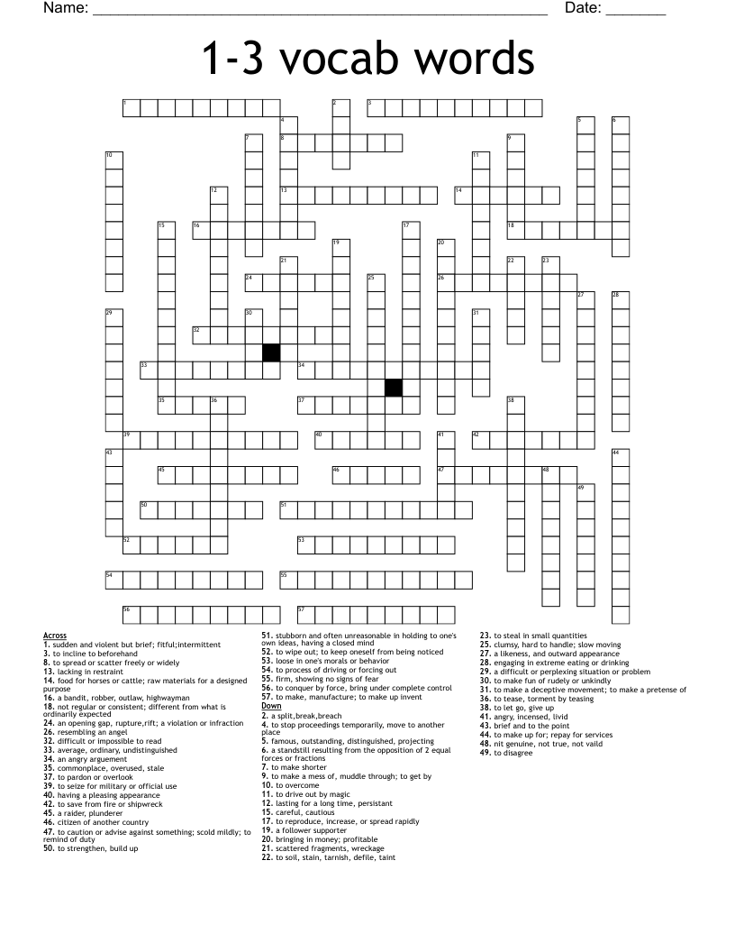 1-3 vocab words Crossword