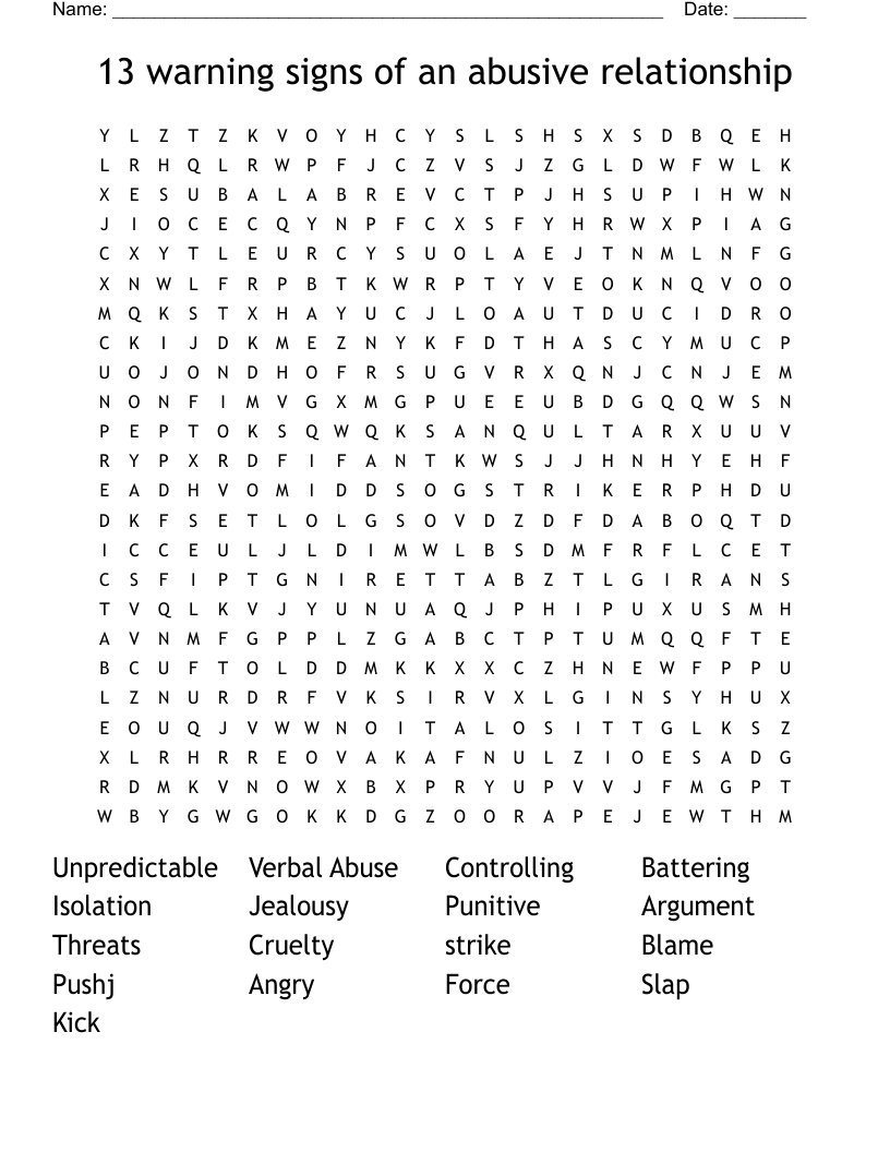 13 warning signs of an abusive relationship  Word Search